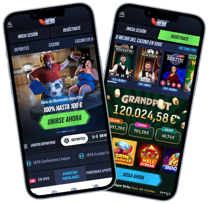 VegasHero Móvil Deportes y Casino VegasHero app móvil con apuestas deportivas, casino en vivo y jackpot progresivo